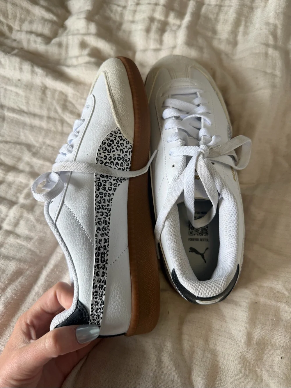 White Women's Athletic Sneakers with Gum Sole and Leopard Accent